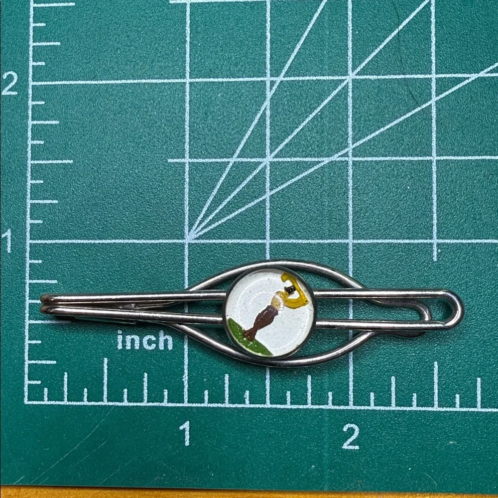 Mens Tie Bar Clip Reverse Painted intaglio golfer Glass Cabacho